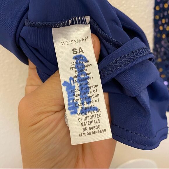 WEISSMAN Dance Costume navy sequin *discontinued* long sleeve biketard-adult SA - Picture 5 of 9